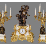 French 3-piece Gold & Marble, 2-Putti $13K
